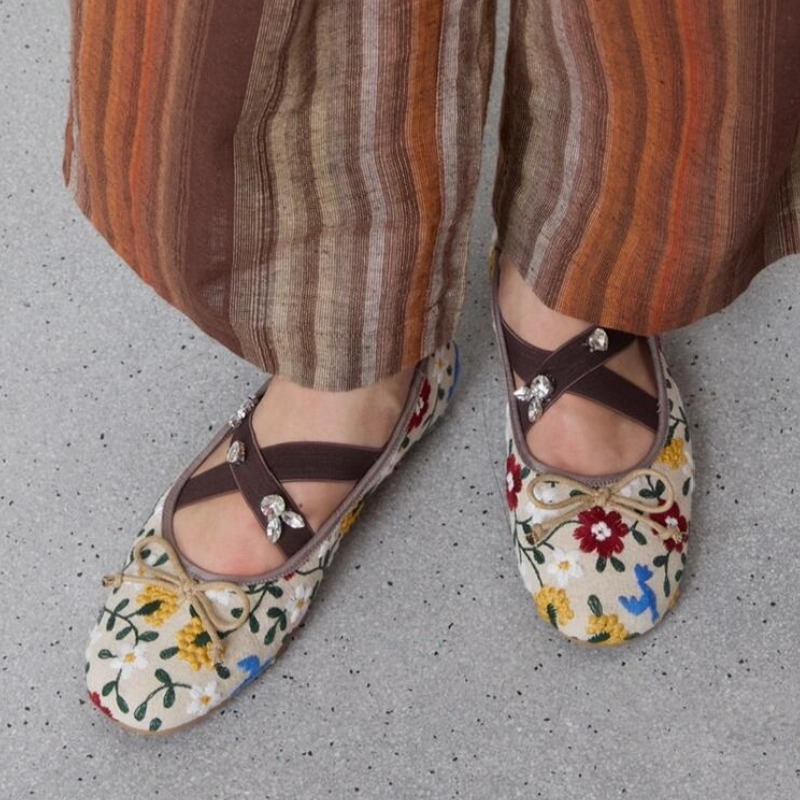 Embroidery Design Free - Embroidery Flower Ballet Flats Women Rhinestone