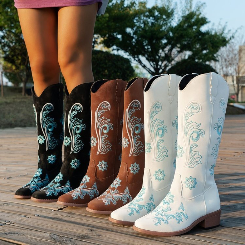 Embroidery On Leather - Retro Women Boot Fashion Women Knight