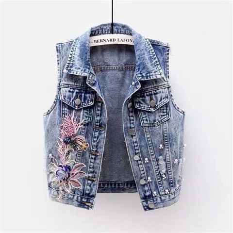Embroidery Vest - Denim Vest Coat Women Sleeveless Jacket