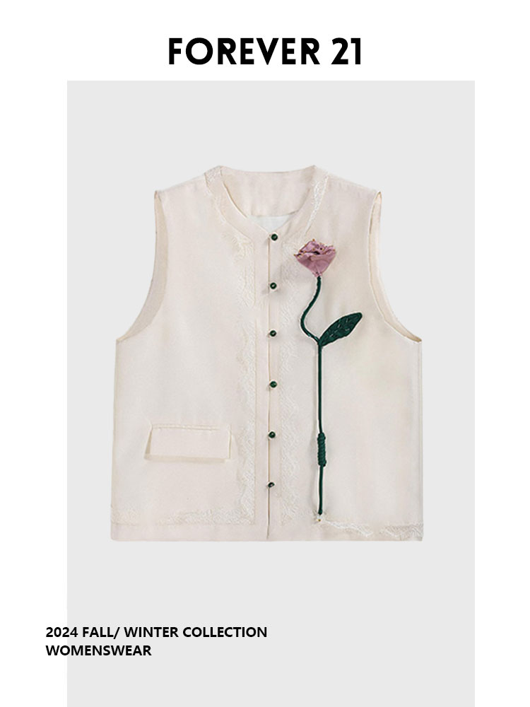 Embroidery Vest - Handcrafted Rose Flower Embroidery Vest New