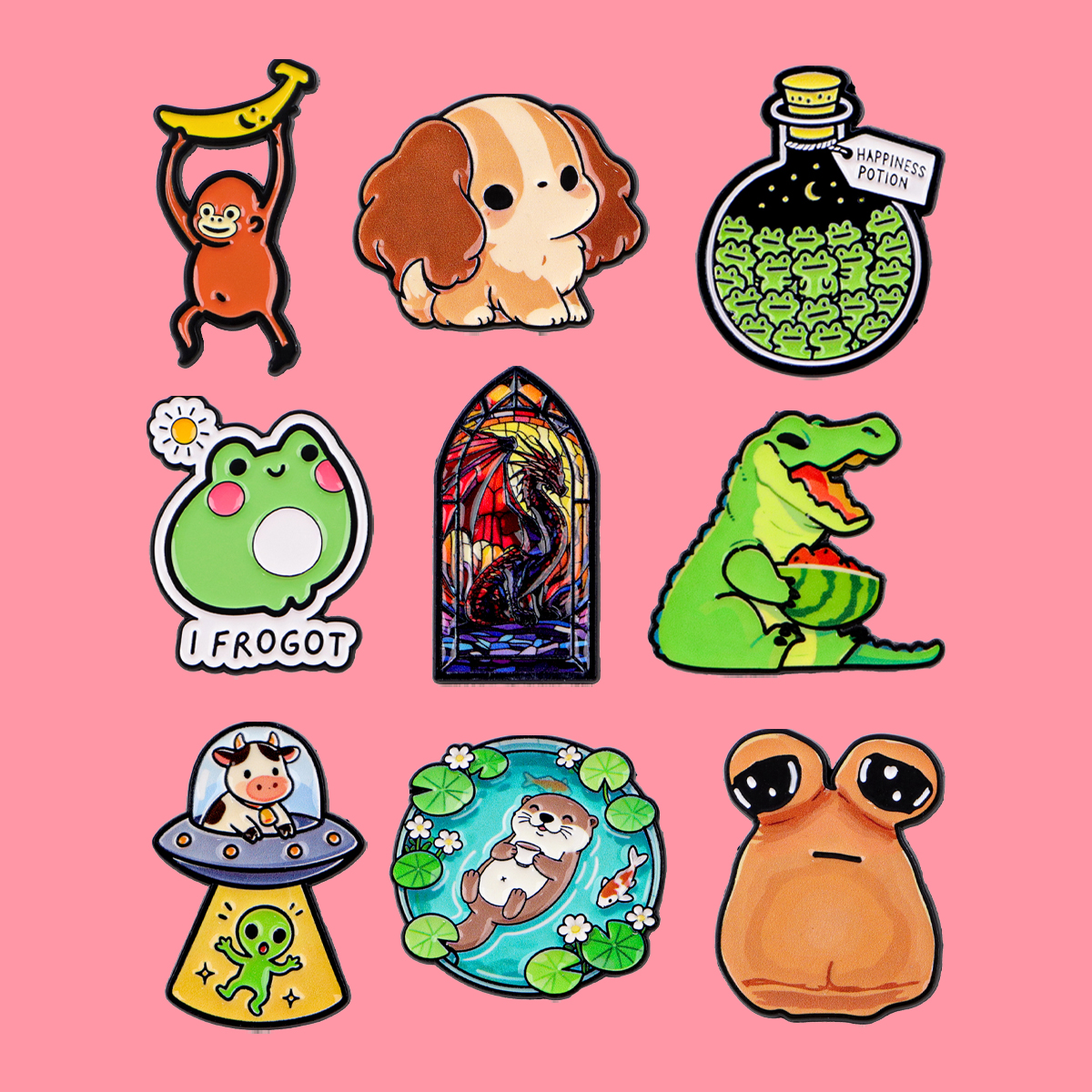 Embroidery Wallpaper - Animals Frogs Dog Monkey Enamel Pins