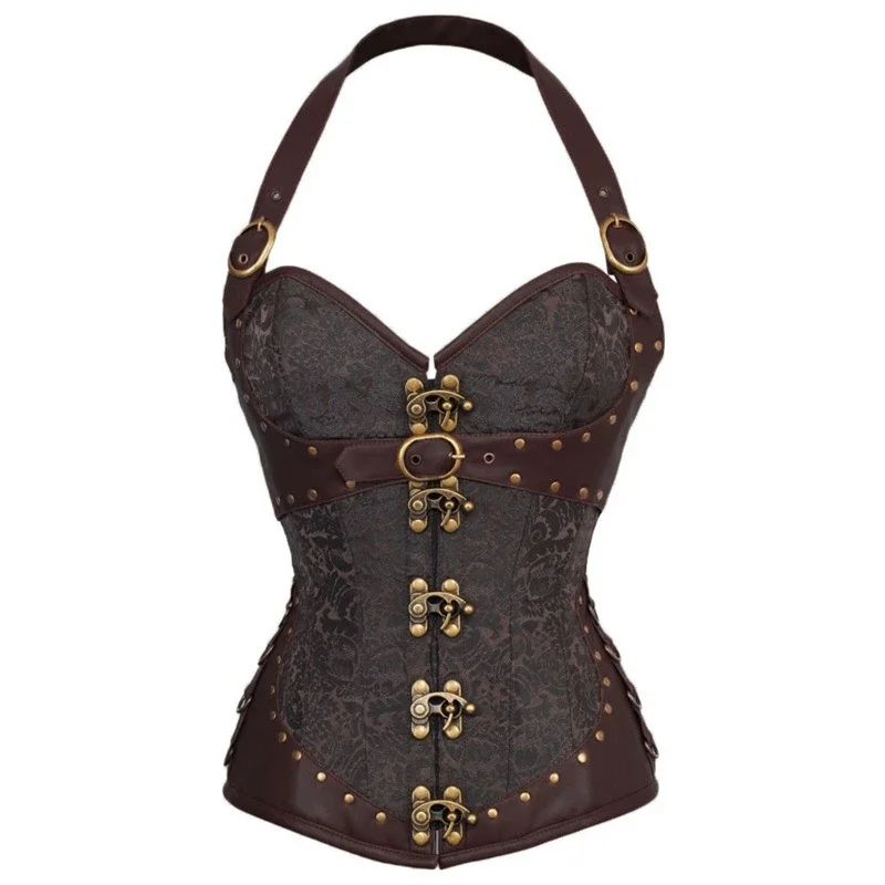 Embroidery On Leather - Steampunk Corset Top Steel Bone Korset