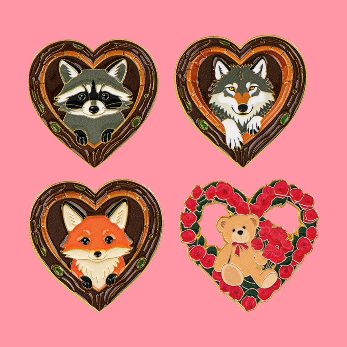 Embroidery Wallpaper - Fox Rose Bear Enamel Pins Animals