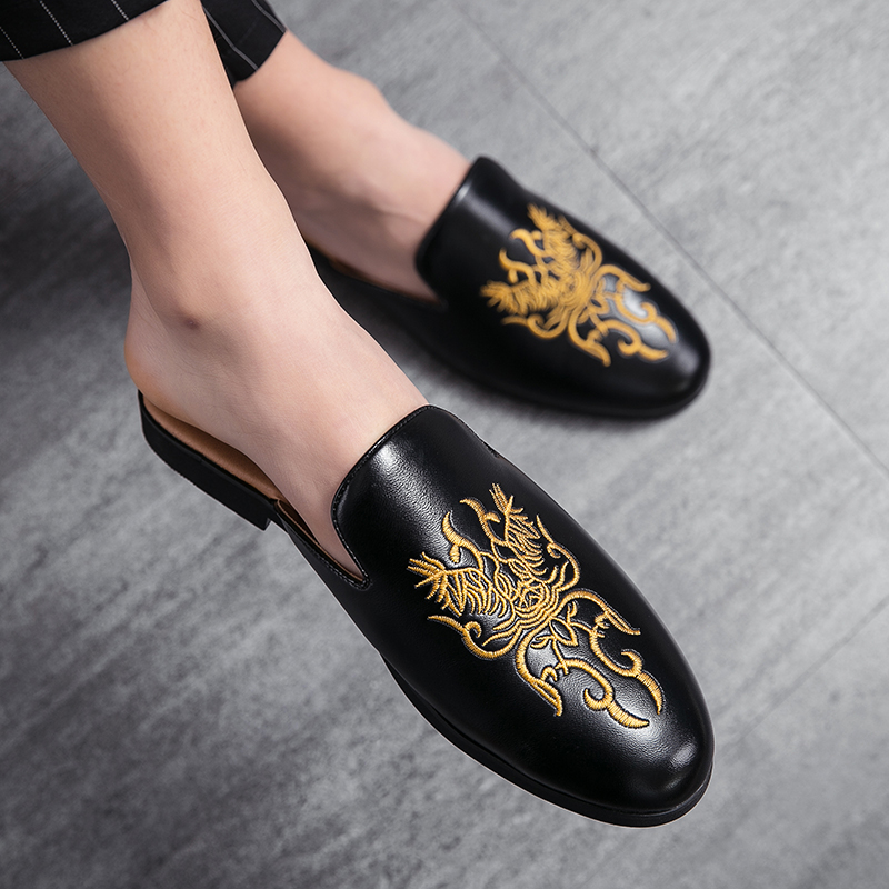 Embroidery On Leather - Summer Embroidery Half Shoes For Men
