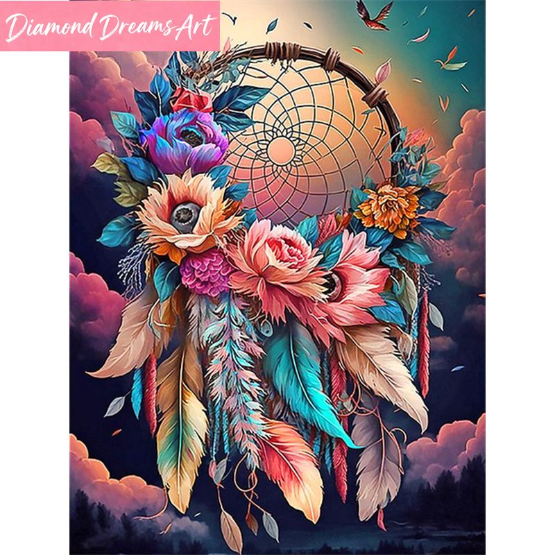Embroidery Flower - Frameless, Diamond Painting Dream Catcher Butterfly