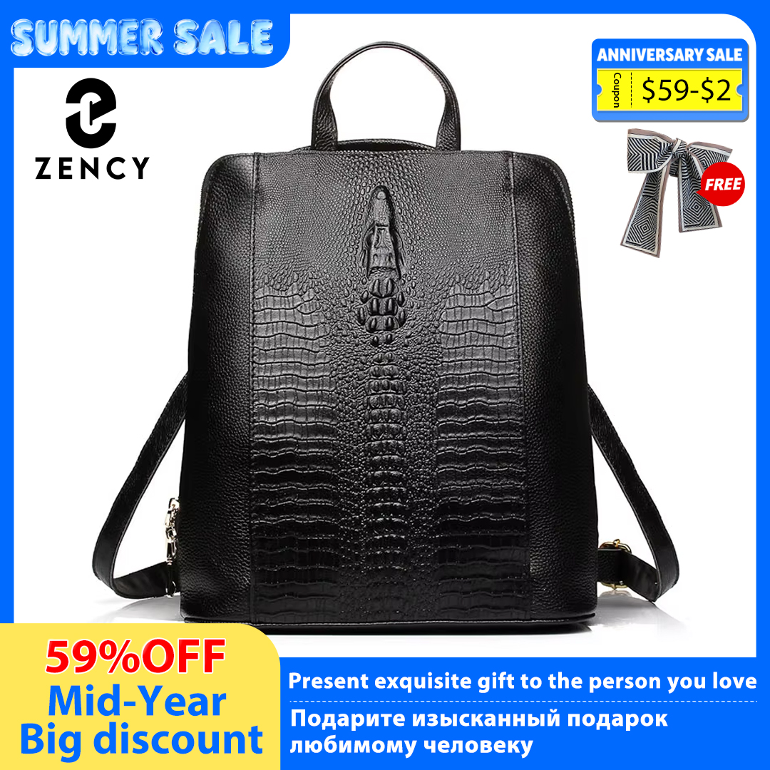 Embroidery On Leather - Zency Women's Crocodile Leather Backpack 100%
