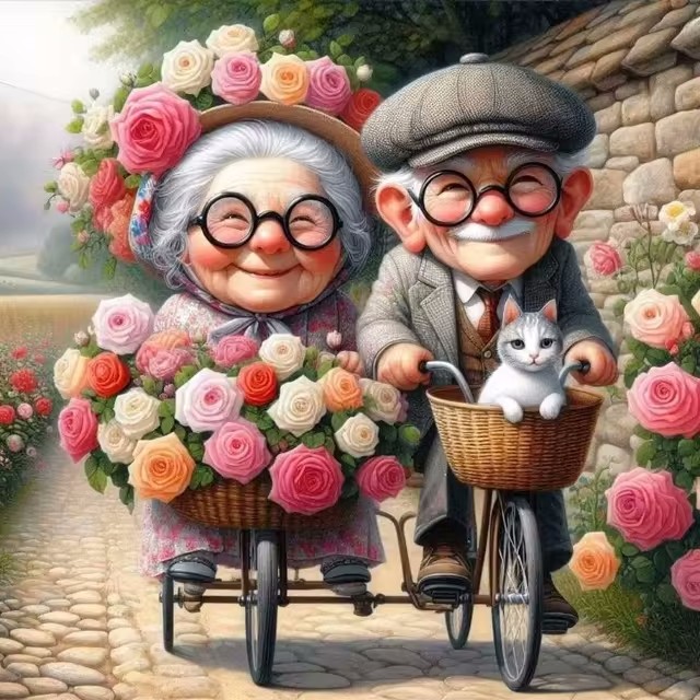 Cartoon Happy Old Couple 5D Fu - огляд і ціна Embroidery Ideas