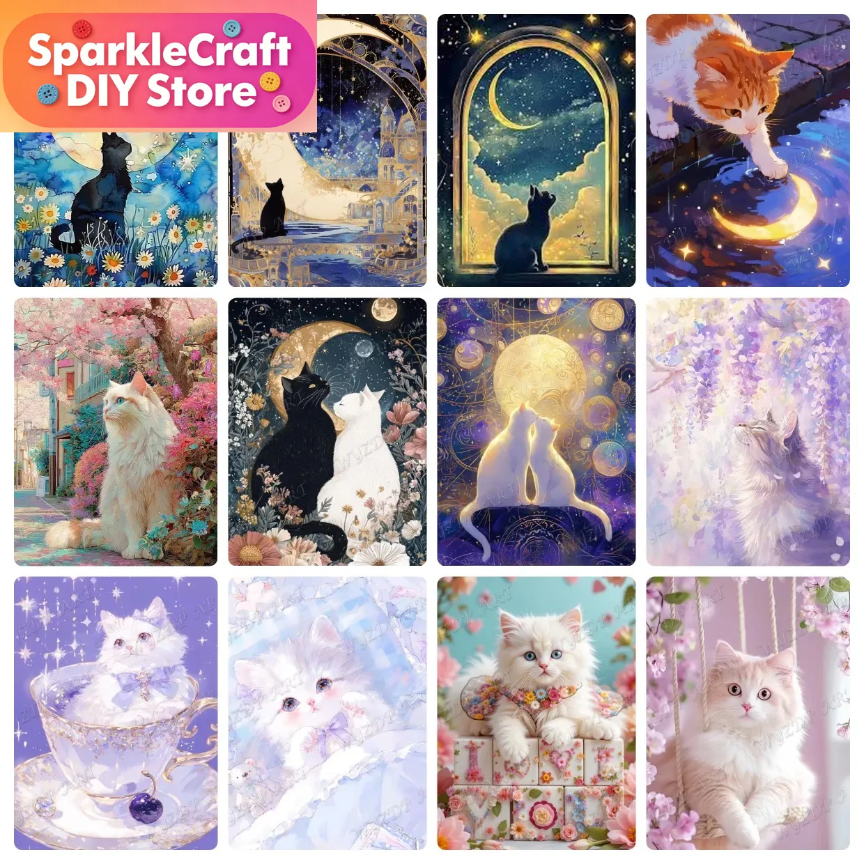 Animal Cat Moon Diamond Painti - огляд і ціна Embroidery Room