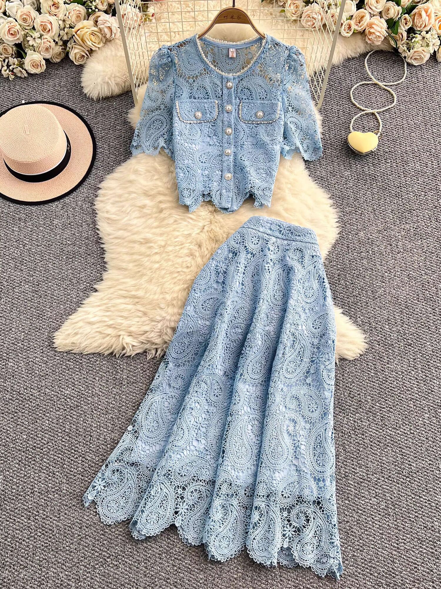 Elegant Pearl Long Dress Suits - огляд і ціна Embroidery Blouse