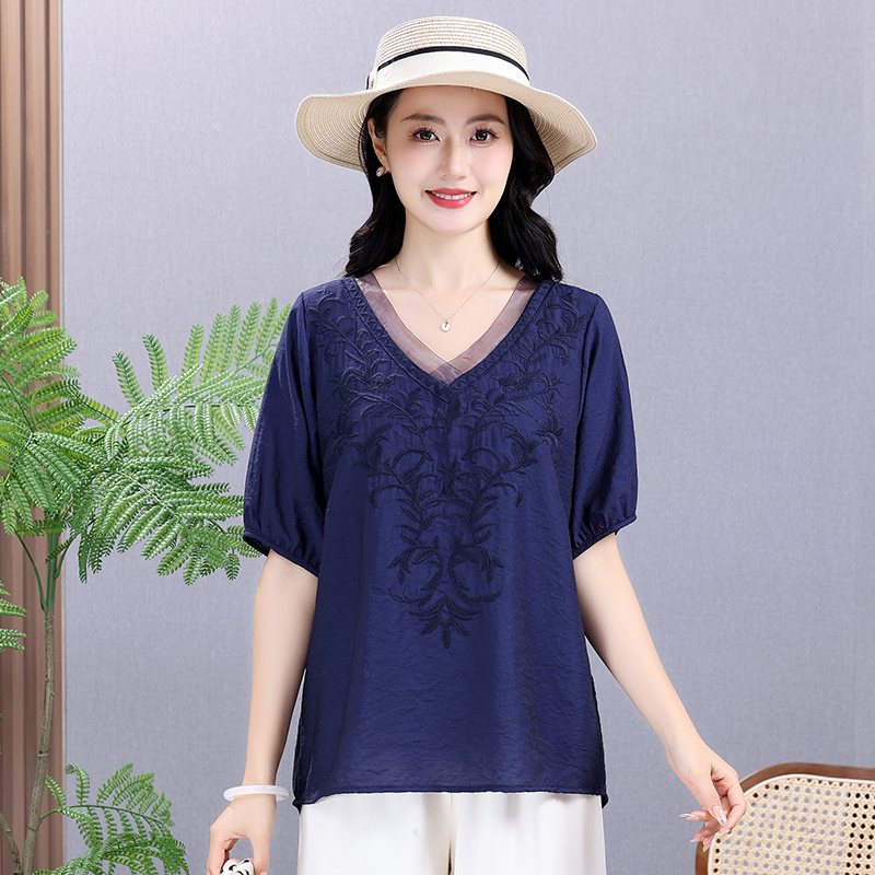 Summer Elastic Tee Shirt Solid - огляд і ціна Embroidery Blouse