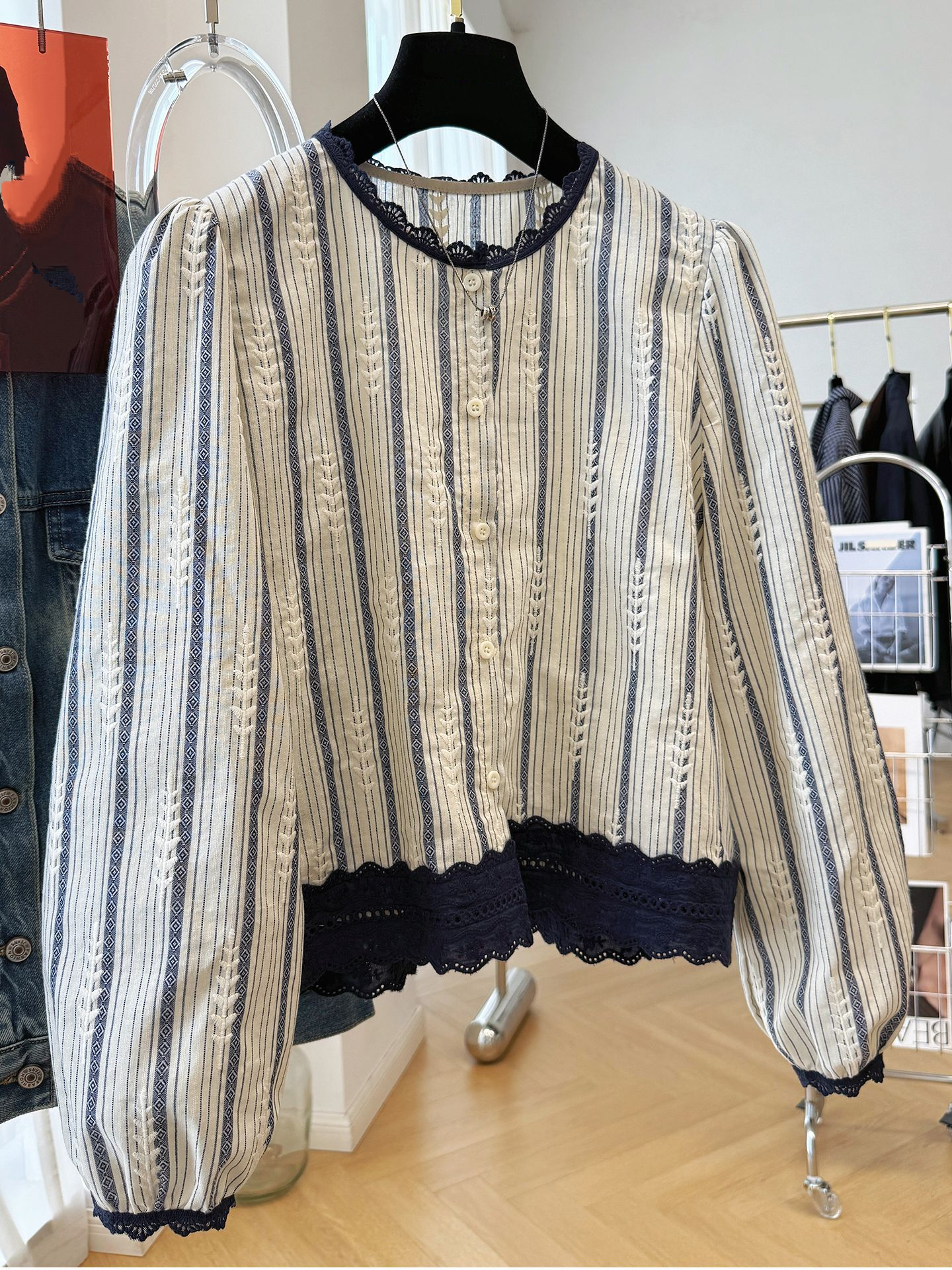 Women's Striped Lace Trim Blou - огляд і ціна Embroidery Blouse