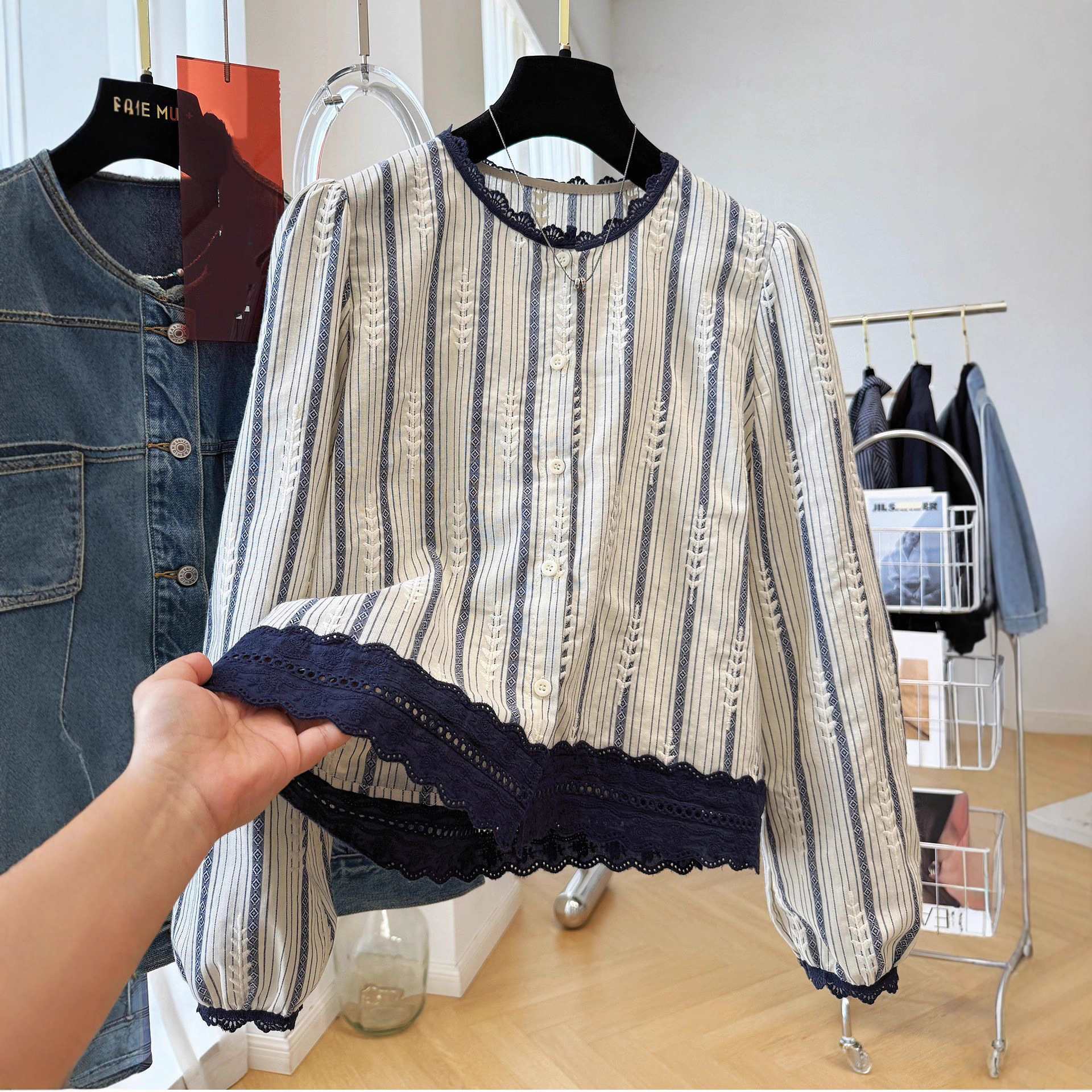 Women's Striped Lace Trim Blou - огляд і ціна Embroidery Blouse