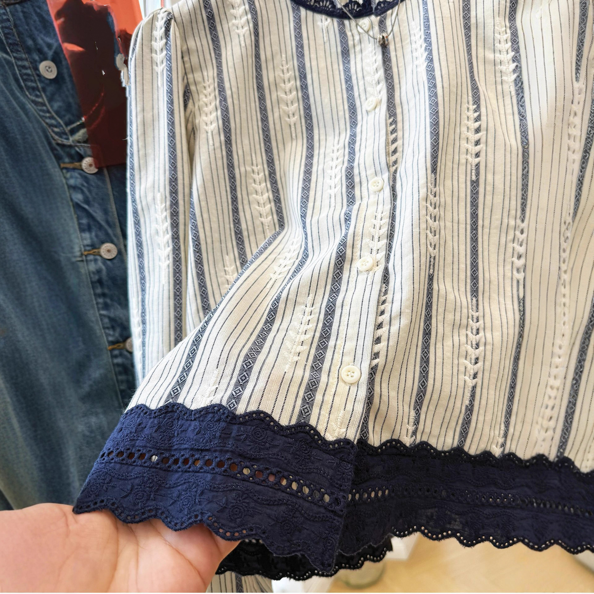 Women's Striped Lace Trim Blou - огляд і ціна Embroidery Blouse