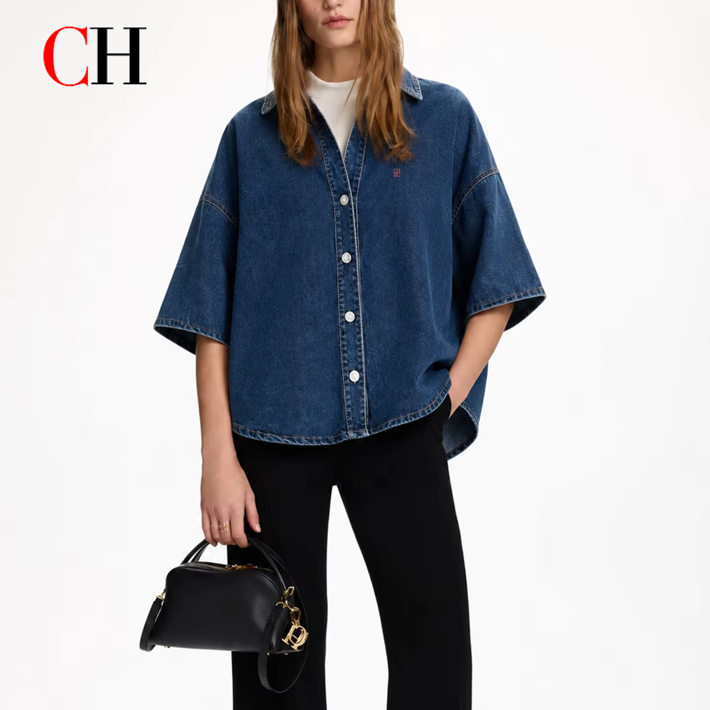 CH Letter Embroidered Solid Co - огляд і ціна Embroidery Blouse