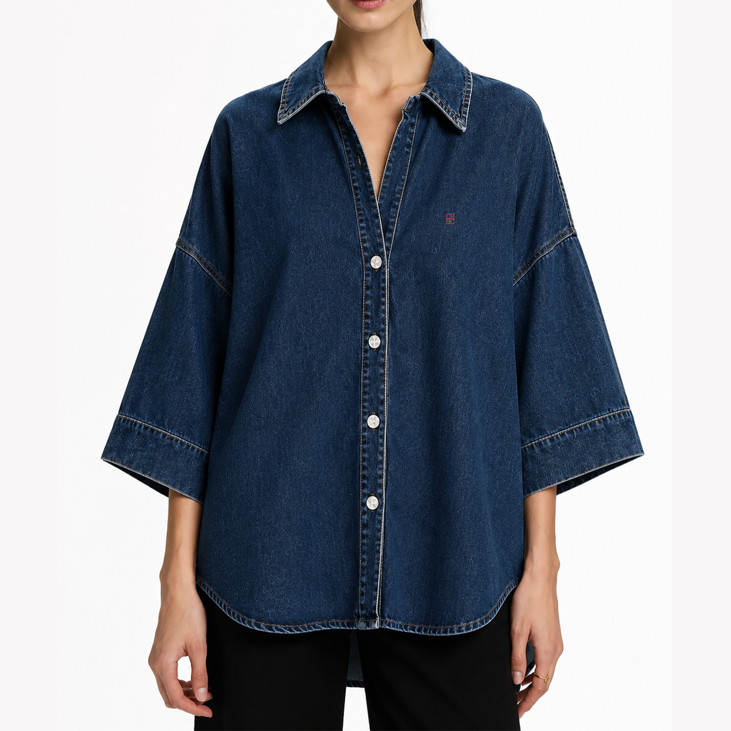CH Letter Embroidered Solid Co - огляд і ціна Embroidery Blouse